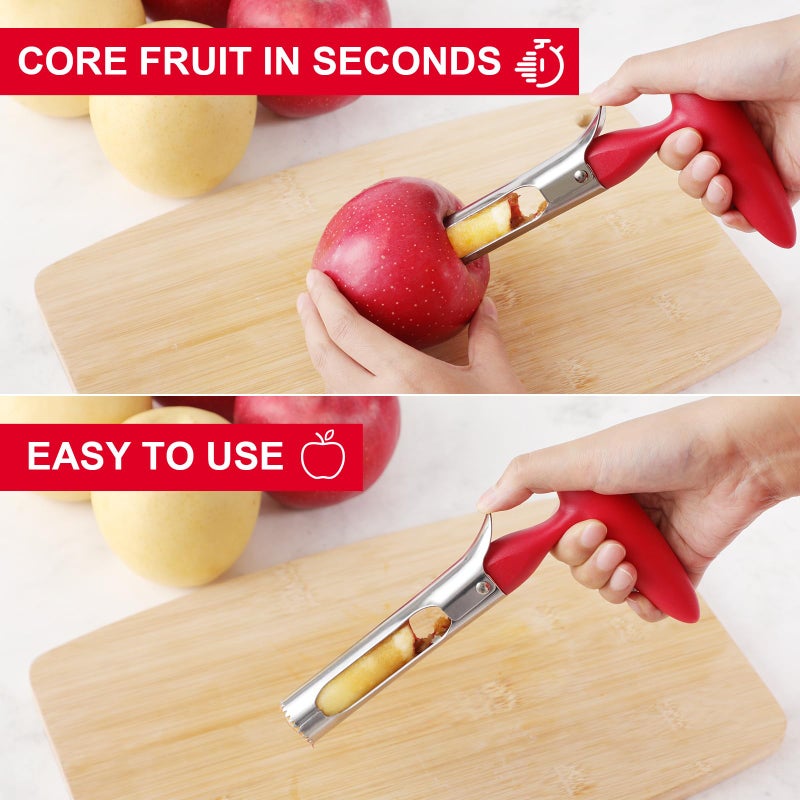 SCHVUBENR Premium Apple Corer Tool - Easy to Use and Clean - Sturdy Apple Core Remover with Sharp Serrated Blades - Stainless Steel Corers for Apple and Pear - Core Fruits with Ease(Red) - Image 5